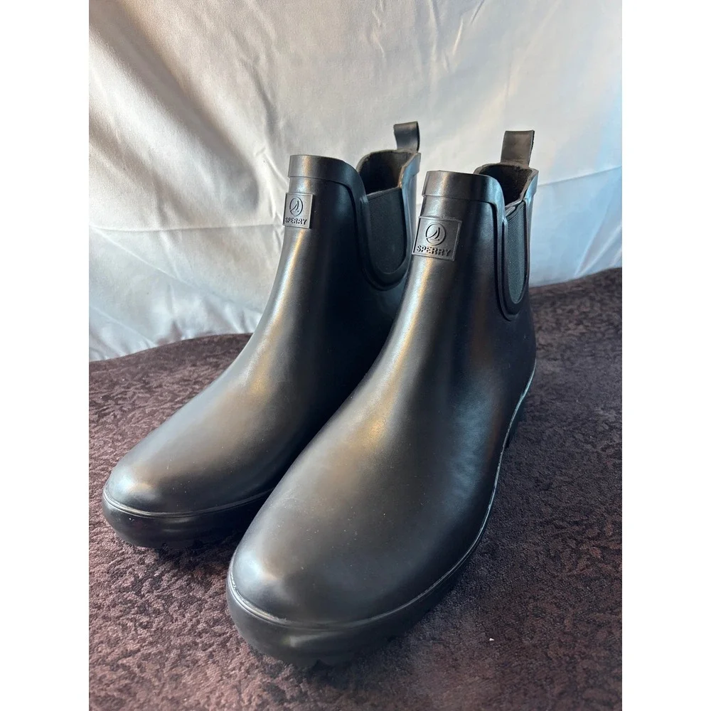 Sperry Mist Chelsea WM Black Waterproof Rubber Rain Boots Womens 11 109153